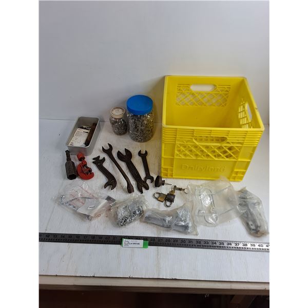 Roofing Nails, Wall Hangers, Wrenches, Locks, Milk Crate, Pickup Only