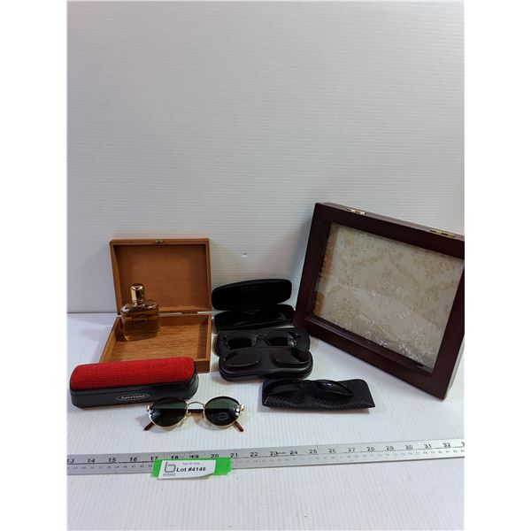 Assorted Sunglasses, Stetson Aftershave, Shadow Box, Autovalet