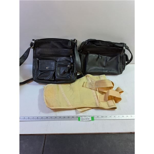 (2) Faux Leather Satchel Bags & Back Support Device