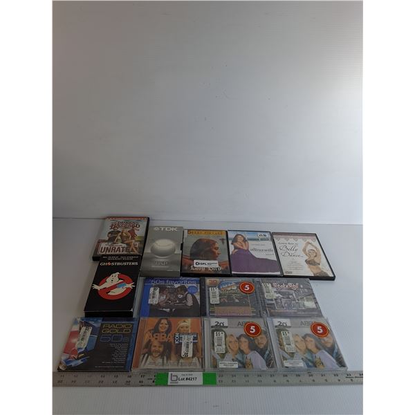 (7) CDs, ABBA, 50s Golden Memories, Ghostbusters VHS, Assorted DVDs