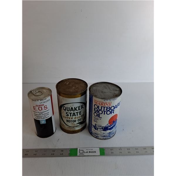(3) Cans Motor Oil, Super EOS, Quaker State, Mastercrate Marine, Pickup Only