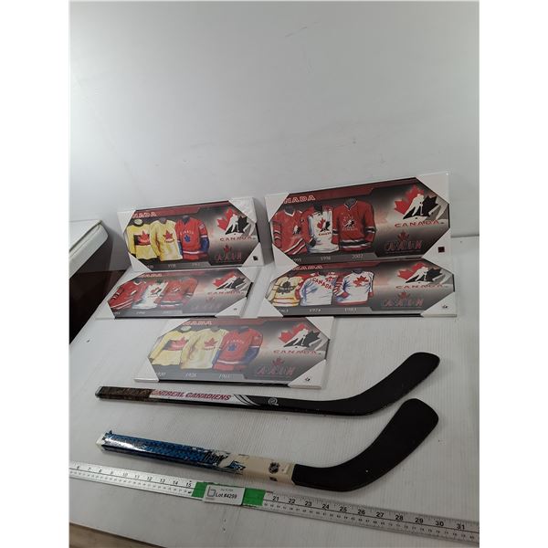 (5) Hockey Canada Wall Plaques 16" x 7" & Souvenir Hockey Sticks Up to 26.5"