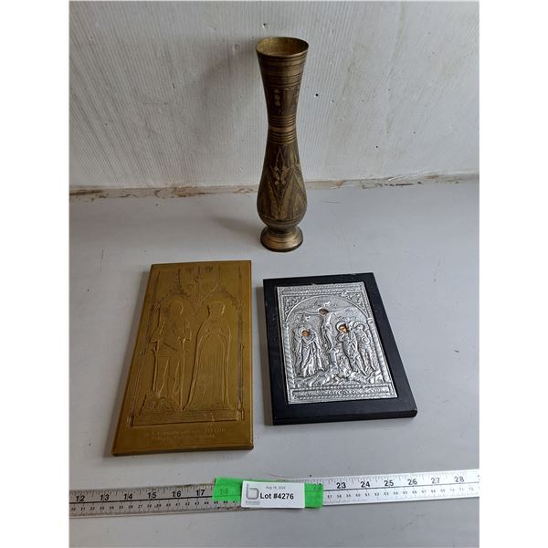 Brass Vase 12", Metal Plaques Up to 11.75" x 6.5"