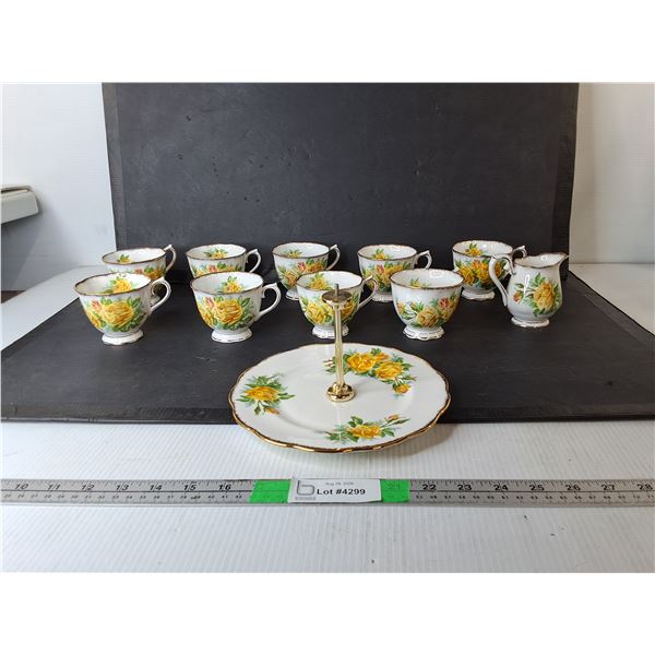 Royal Albert Bone China  Tea Rose  Cups, Creamer & Cake Platter