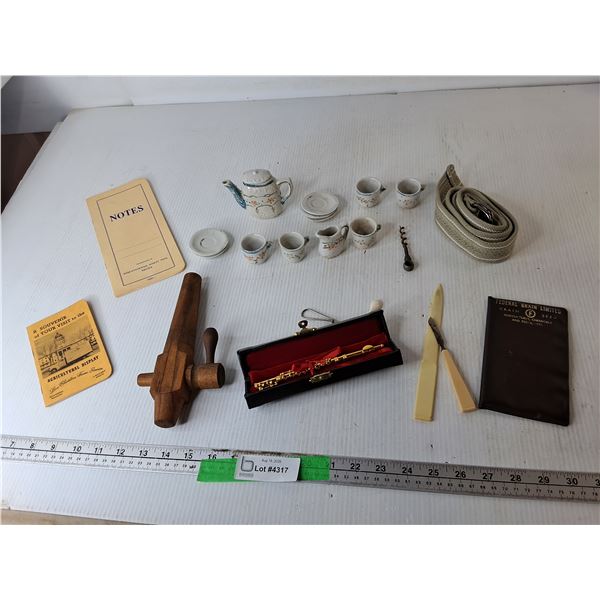 Wooden Spigot, Toy Tea Set, Miniature Model Flute, Misc.