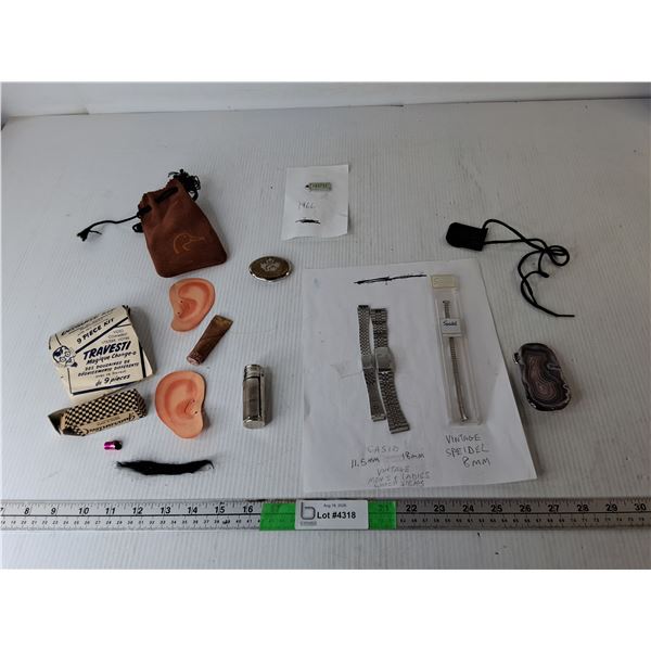 Vintage Disguise Kit, Wrist Watch Straps, Agate Belt Buckle- As Is, Misc.