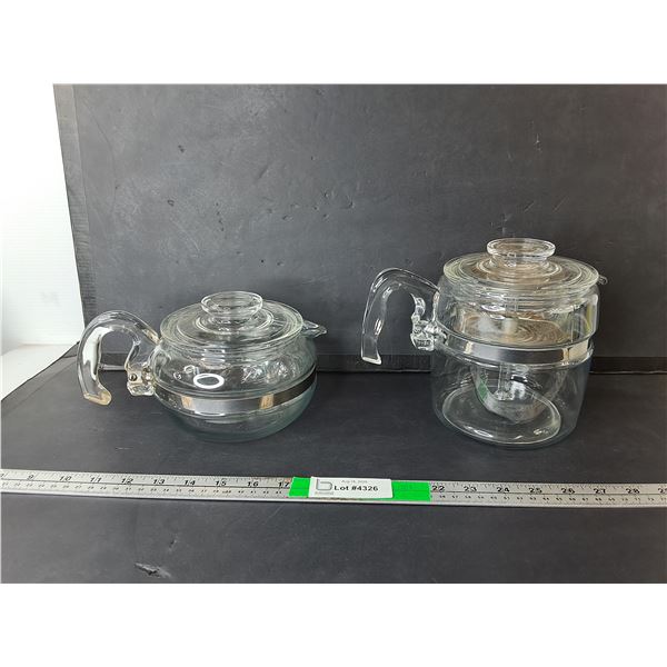 (2) Pyrex Glass Flameware Tea and Coffee Pots