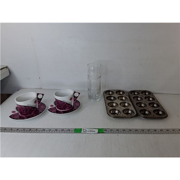 Porcelain Tea Set, Mini Muffin Tins, Molson Mug