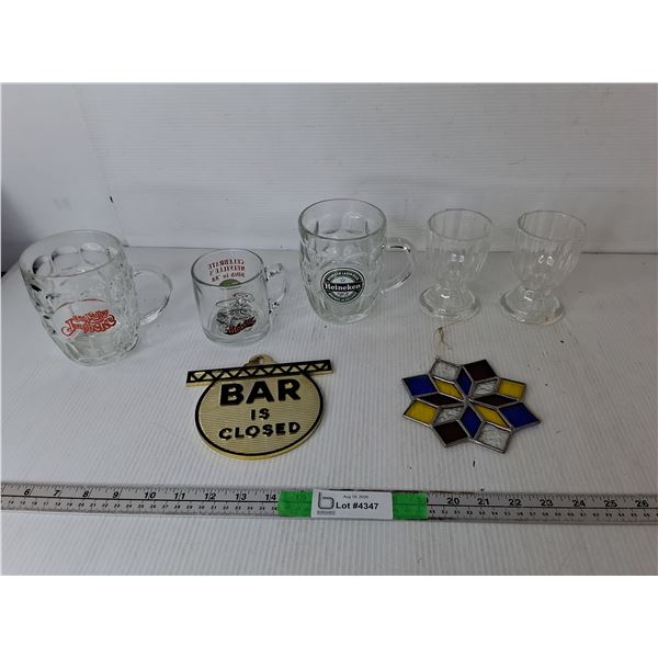 Glasses, Mugs, Stained Glass Ornament, Misc.