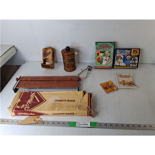 Vintage Cartoon & TV Show DVDs, Drink Mixing Books, Adjustable Cigarette Maker, Misc.