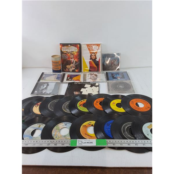 (17) 45 RPM Records, (8) CD's, Misc