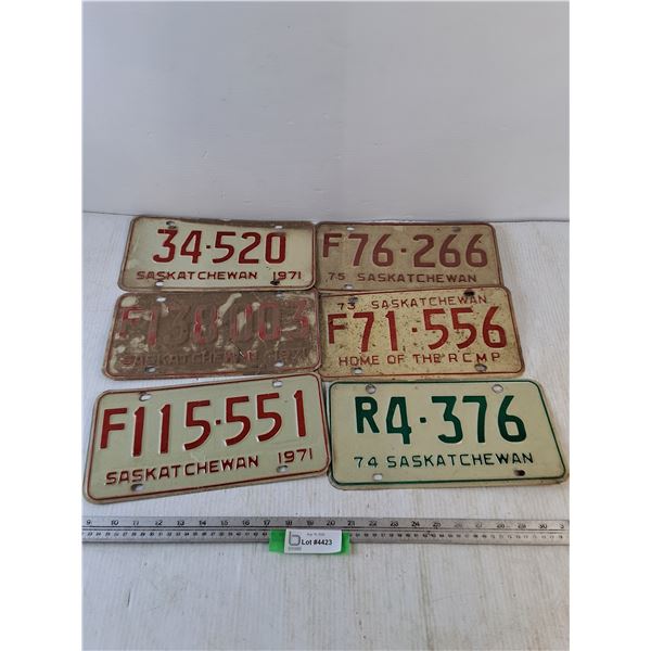 (6) Saskatchewan License Plates, 1971, 1973, 1974, 1975