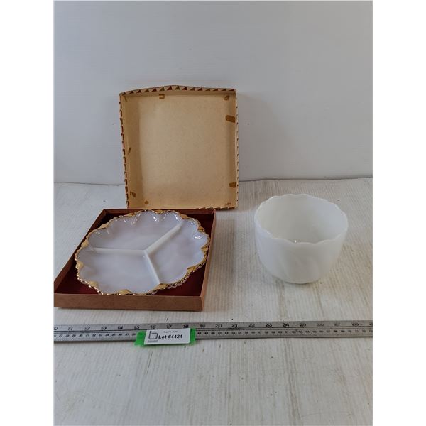 Milk Glass Bowl and Sectioned Plate