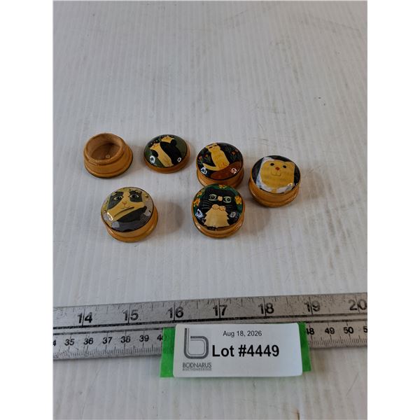 (5) Small Wooden Trinket Boxes with Cat Art