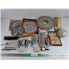 Image 1 : Circular Saw Blades, Chalk Line, Metal Brush, Baseball, Stubby Socket Set, Wood Ornaments, Misc