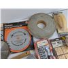 Image 4 : Circular Saw Blades, Chalk Line, Metal Brush, Baseball, Stubby Socket Set, Wood Ornaments, Misc