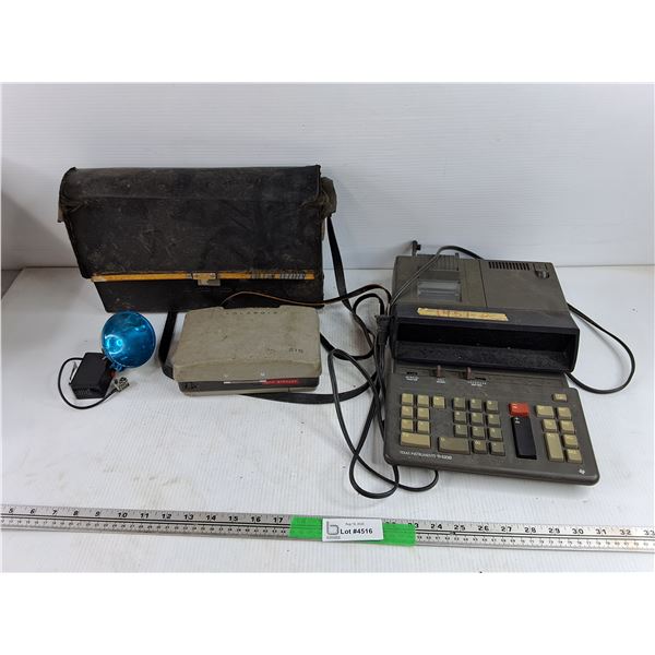 Polaroid Camera, Vintage Briefcase, Camera Flash & Texas Instruments Counting Machine