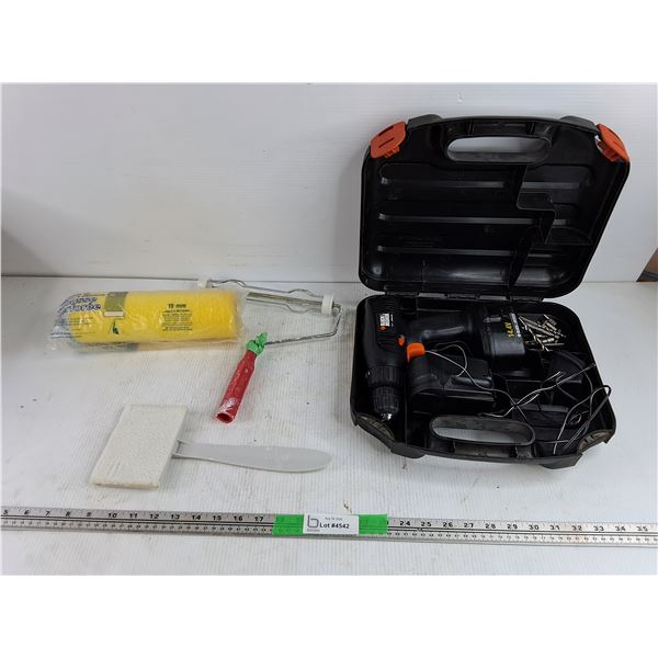 Paint Roller, Brush, Black & Decker 14.4V Cordless Drill - Powers On, As Is