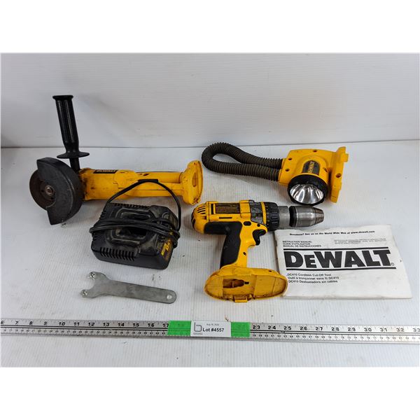 DeWalt Angle Grinder, Drill, Flashlight & Battery Charger, As Is, No Battery