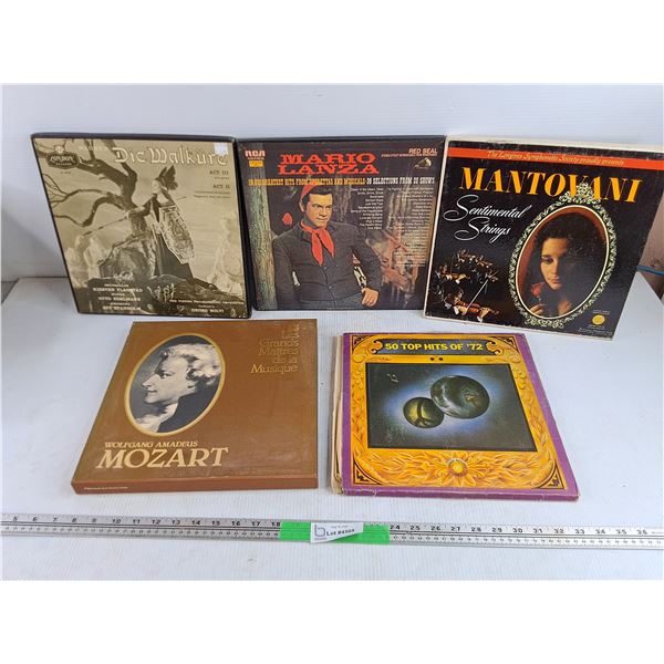 Assorted Vinyl Records -Mozart, Mario Lanza, 50 Top Hits of '72, Misc