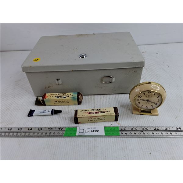Metal Locking Box, Carters Check Protector Ink, Westclox Baby Ben Clock