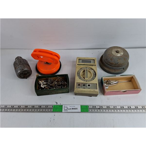 Singer Sewing Machine Parts, Suction Cup, Beckman Multimeter, Wall Bell, Misc