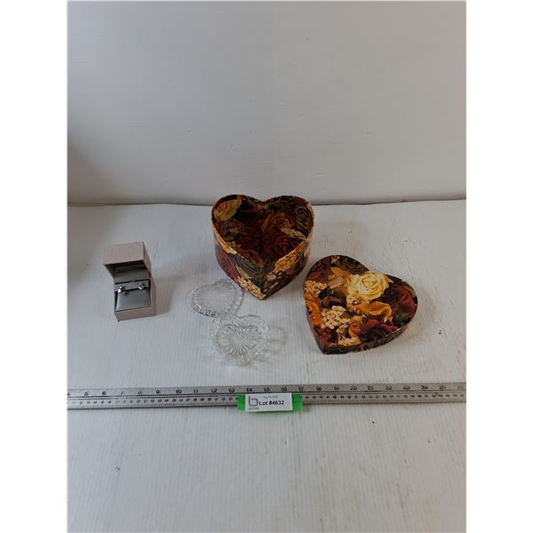 (2) Heart Storage Boxes, People's Earring Jewelry