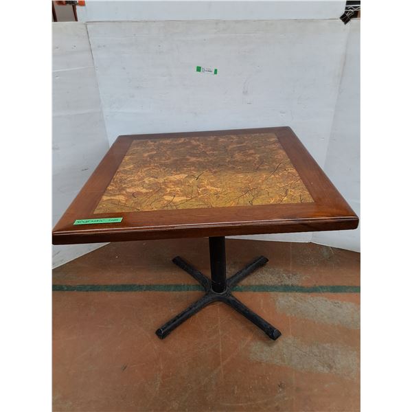 *Wooden Table with Metal Legs and Leaf Inlay 30" x 30" x 29 1/2" No Shipping