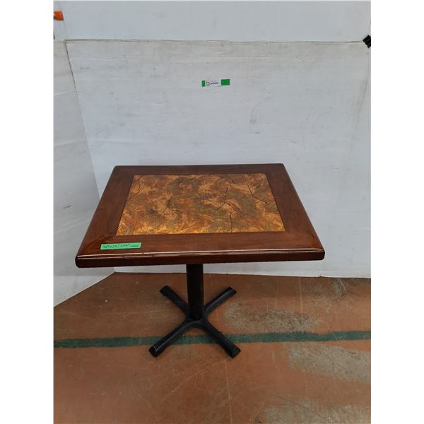 *Wooden Table with Metal Legs and Leaf Inlay 30" x 24" x 29 1/2" No Shipping