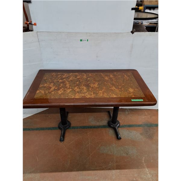 *Wooden Table with Metal Legs and Leaf Inlay 30" x 53 1/2" x 29 1/2" No Shipping