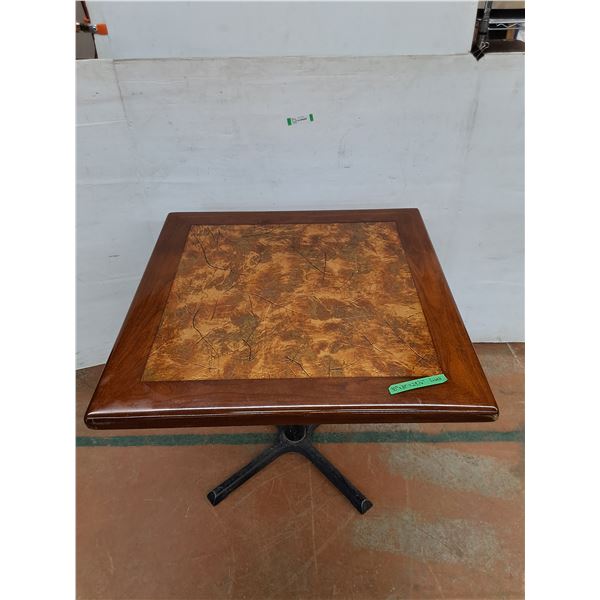 *Wooden Table with Metal Legs and Leaf Inlay 30" x 30" x 29 1/2" No Shipping