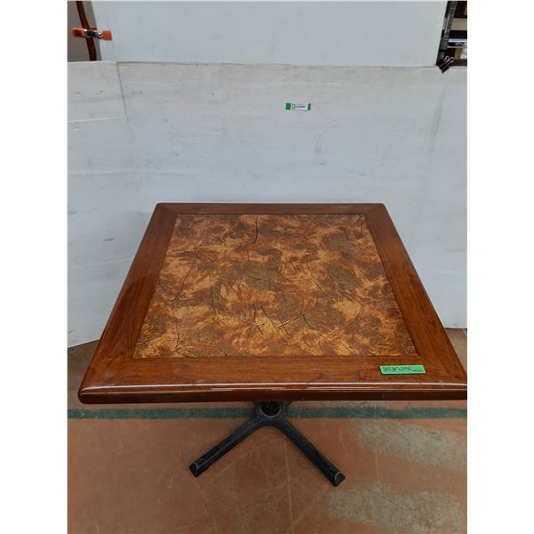 *Wooden Table with Metal Legs and Leaf Inlay 30" x 30" x 29 1/2" No Shipping