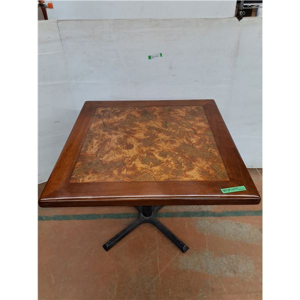 *Wooden Table with Metal Legs and Leaf Inlay 30" x 30" x 29 1/2" No Shipping