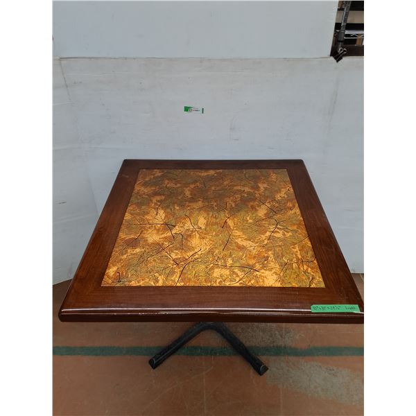 *Wooden Table with Metal Legs and Leaf Inlay 30" x 30" x 29 1/2" No Shipping
