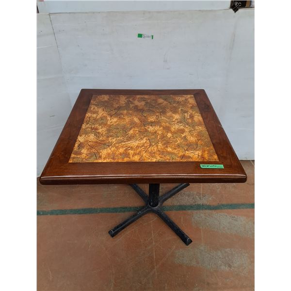 *Wooden Table with Metal Legs and Leaf Inlay 30" x 30" x 29 1/2" No Shipping