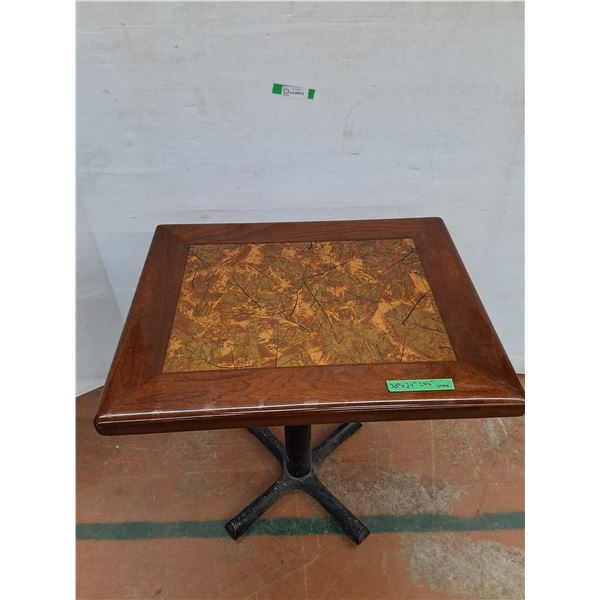 *Wooden Table with Metal Legs and Leaf Inlay 30" x 24" x 29 1/2" No Shipping