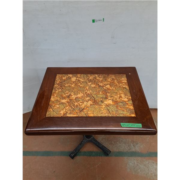 *Wooden Table with Metal Legs and Leaf Inlay 30" x 24" x 29 1/2" No Shipping