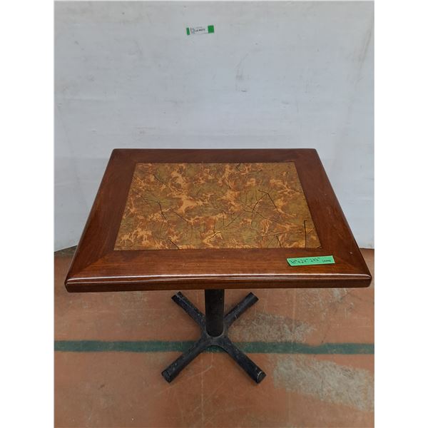 *Wooden Table with Metal Legs and Leaf Inlay 30" x 24" x 29 1/2" No Shipping