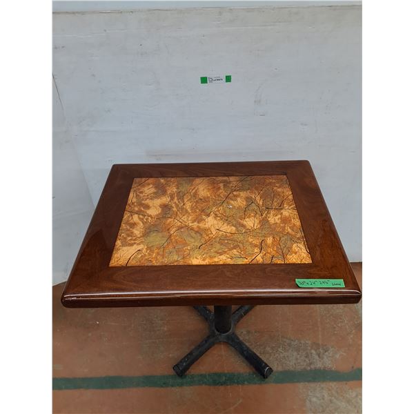*Wooden Table with Metal Legs and Leaf Inlay 30" x 24" x 29 1/2" No Shipping