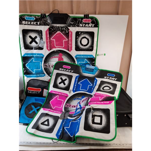 (3) Game Dance Pads Untested and (1) Black Suitcase