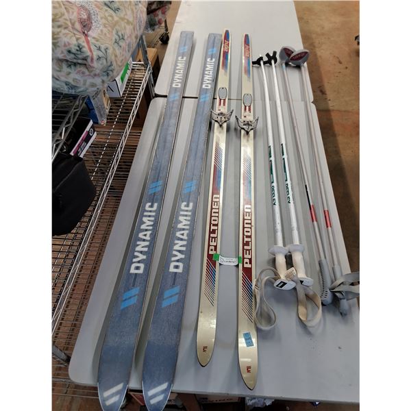 ** (2) Pairs of Skis & Poles - Dynamic, Zephyr Peltonen, Reflex, Exel 75" Longest - Cannot Ship