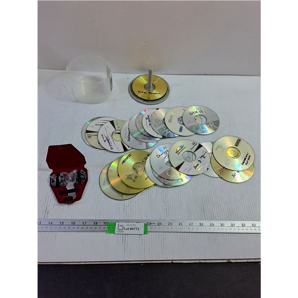 Assorted Discs & Camera Lenses w/ Case