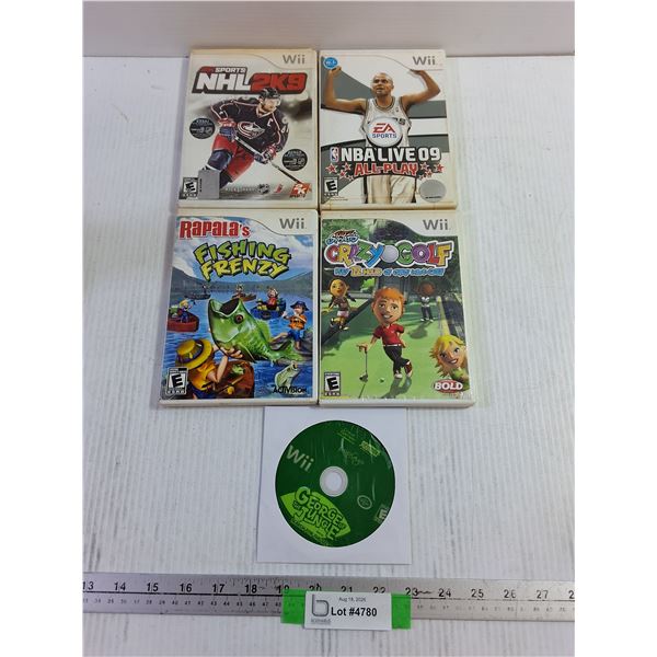 (5) WII Game Discs - Rapala Fishing Frenzy, NHL 2K9, NBA Live 09