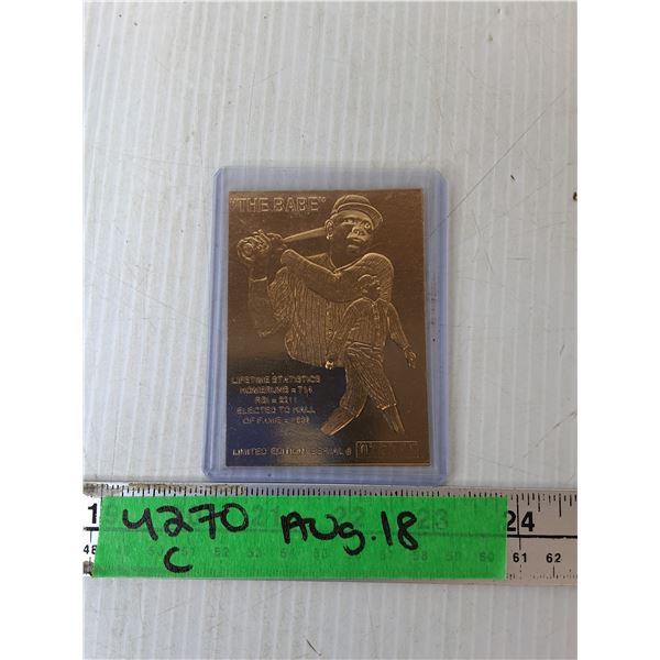 22k Gold Babe Ruth Card- Cannot Authenticate