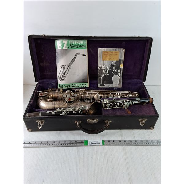 Vintage Nickel-Silver Alto Saxophone with Instructional Literature