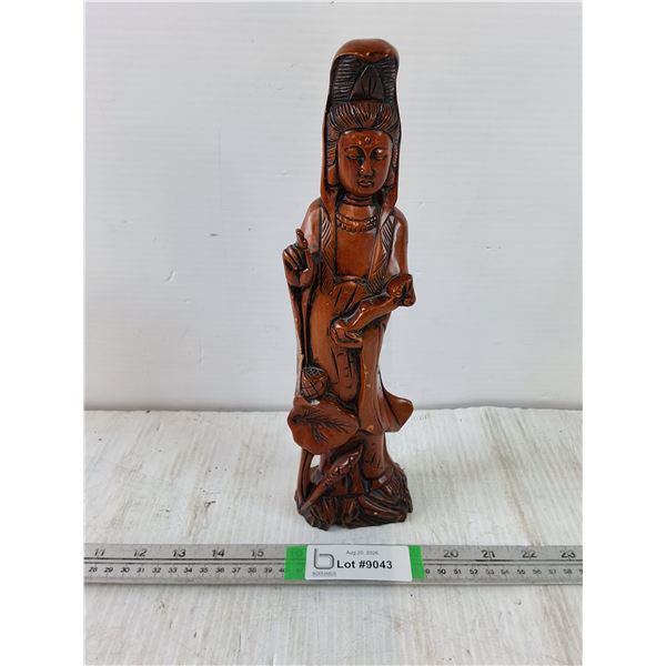 Vintage Hand Carving of the Goddess of Mercy and Compassion-11.75" Tall-Chinese Depiction of Guanyin