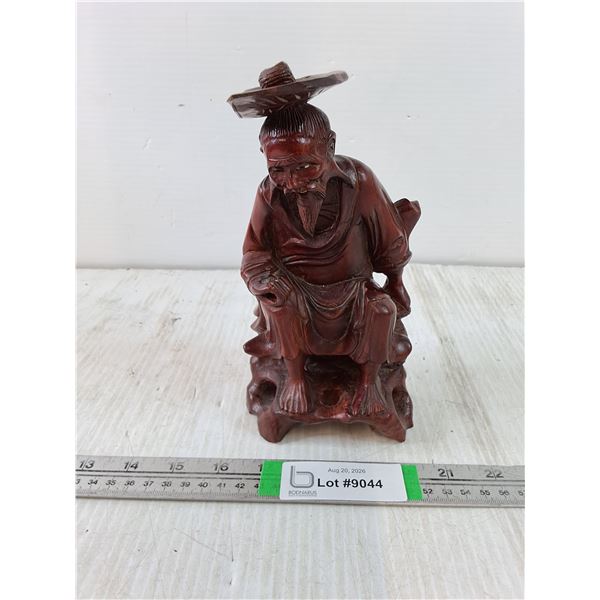 Vintage Chinese Fisherman Wooden Carving-8" Tall-made from Rosewood