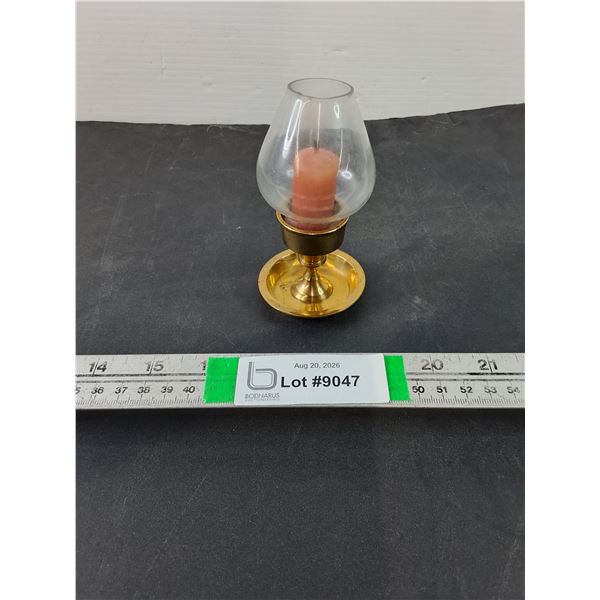 Brass Candle Holder with Candle and Glass Enclosure