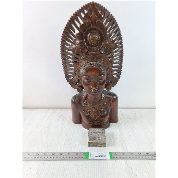 Dewi Sri Wood Carving and Earrings-18" Tall-Crown was broken and repaired
