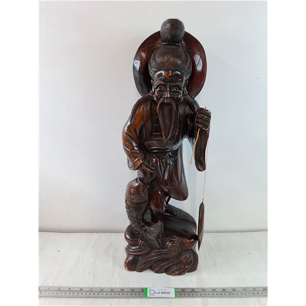 Vintage Chinese Fishermen Wooden Carving-24" Tallx8"Wide-Believed to be made of Asian Rosewood